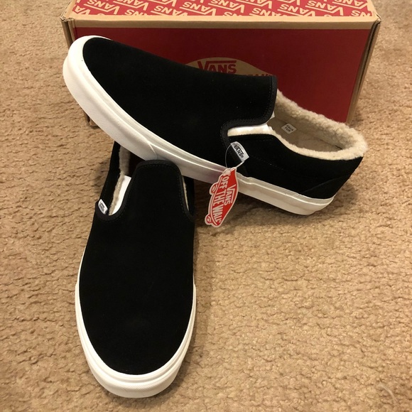 suede fleece slip on vans